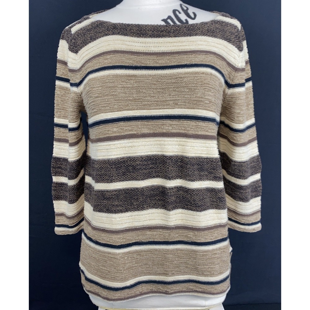 LRL LAUREN JEANS CO. STRIPED EARTH TONE LINEN/COTTON BOAT NECK SWEATER SZ XL